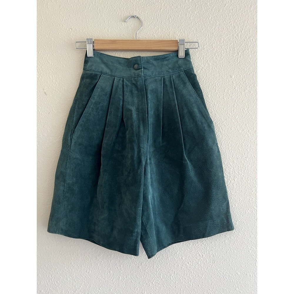 Vintage Chia Genuine Leather Suede Green Shorts High Rise Sz. 2 Western Festival